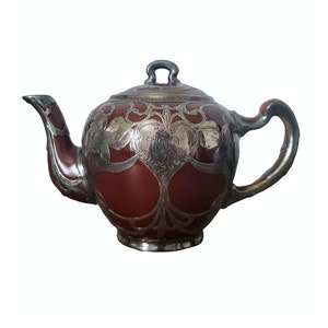 Antique Art Nouveau Lenox Silver Overlay Treacle Teapot