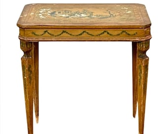 Antique Italian Neapolitan Neoclassical Painted Side Table with Distressed Chippy Paint Patina 19th Century