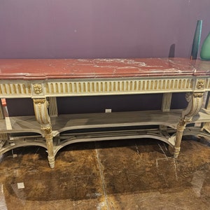 Large Vintage French Louis XVI Style Painted Parcel Gilt Console Table Sideboard Server image 10