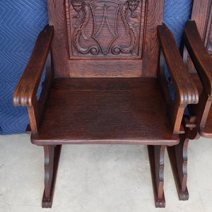 Antique American Renaissance Revival Carved Oak Armchair / Chair a Pair image 5
