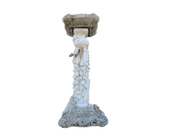 Vintage Naturalistic Sculptural Cast Stone Outdoor Ivy Bird Bath / Garden Ornament / Architectural Planter Pedestal