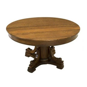 Antique American Oak Split-Pedestal Figural Carved Dolphin Dining Table / Center Table - circa 1900