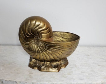 Vintage French Large Heavy Brass Nautilus Sea Shell Desk Standing