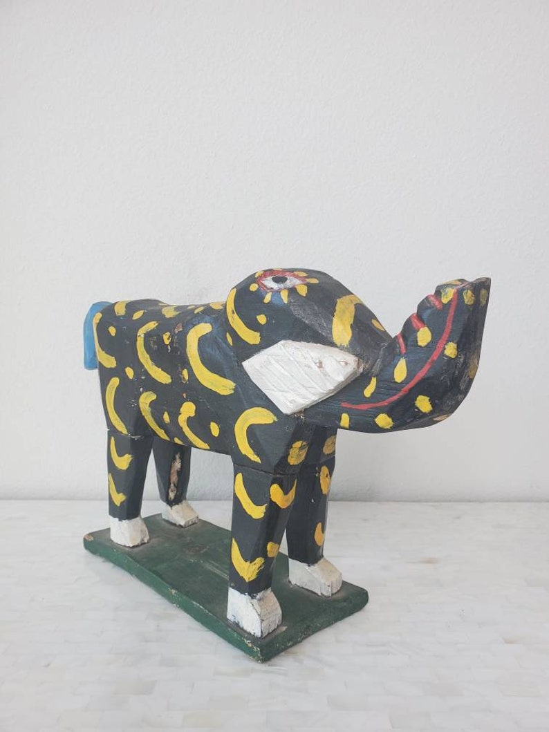 Vintage Guatemalan Hand Carved & Painted Wooden Mythical Elephant Folk Art Sculpture, Latin America / Central American / Mexican image 3