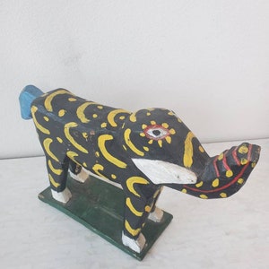 Vintage Guatemalan Hand Carved & Painted Wooden Mythical Elephant Folk Art Sculpture, Latin America / Central American / Mexican image 2