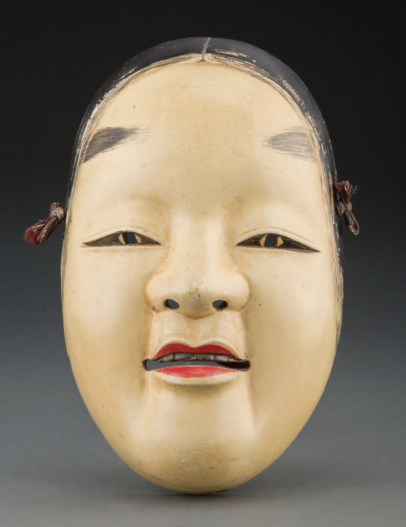 Antique Japanese Theater Hand Carved Painted Wood Noh Mask Ko-Omote image 2