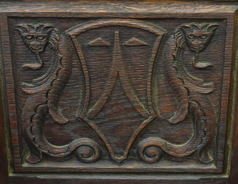 Antique American Renaissance Revival Carved Oak Armchair / Chair a Pair image 3