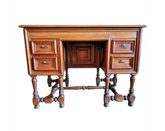 18th Century French Louis XIV Walnut Bureau Mazarin Antique Kneehole Writing Desk Table