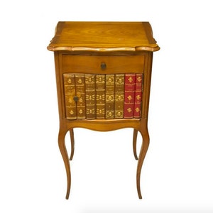 Vintage French Louis XV Style Leather Faux Book Fruitwood Nightstand / End Table
