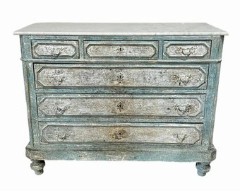 18th Century French Louis XVI Period Painted Oak Chest of Drawers Commode with Beautifully Aged Distressed Chippy Paint Patina