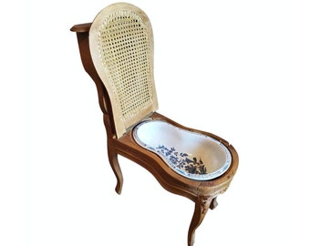 18th Century Noel Baudin Signed French Louis XV Period Carved Beachwood & Cane Chaise Percée Bidet Stool - Potty Chair Antique Low Chair