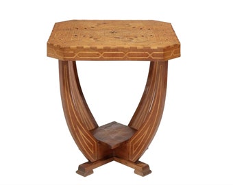 1930s Italian Art Deco Period Parquetry Inlaid Sculptural Side Table - Sorrento Marquetry