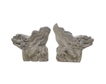 Antique Chinese Ming Dynasty Architectural Terracotta Roof Tile Figure Qilin Foo Dog Guardian Lion - Imperial Roof Decoration Statue Pair