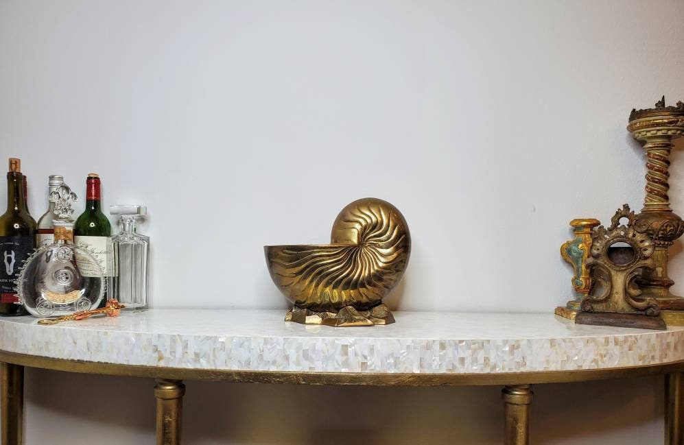 Large Vintage Modernist Brass Nautilus Sea Shell Sculpture, Vase, Wine  Cooler, Ice Bucket, Planter, Cachepot, Hamptons Coastal Decor 