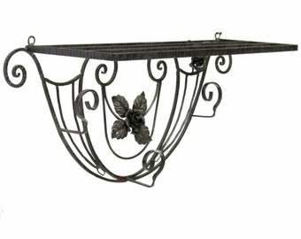 French Art Deco Wrought Iron Wall Bracket Hall Shelf Hat Rack Coat Hanger in the Manner of Edgar Brandt circa 1920s/1930s