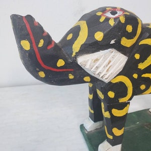 Vintage Guatemalan Hand Carved & Painted Wooden Mythical Elephant Folk Art Sculpture, Latin America / Central American / Mexican image 6