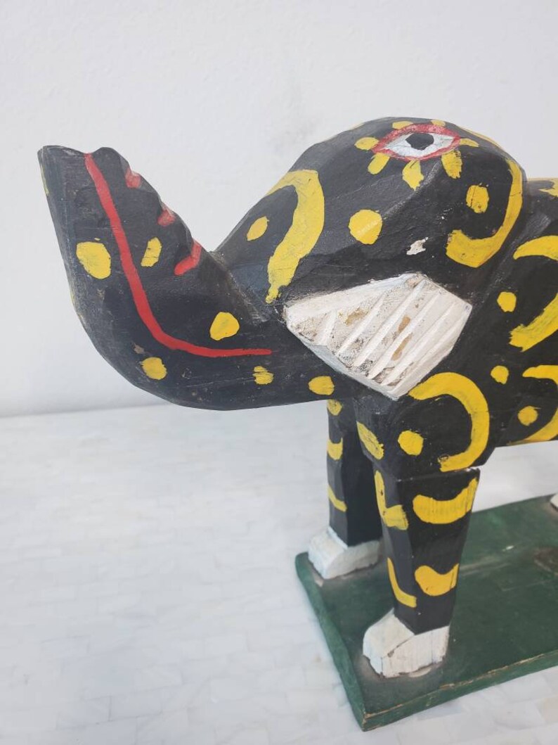 Vintage Guatemalan Hand Carved & Painted Wooden Mythical Elephant Folk Art Sculpture, Latin America / Central American / Mexican image 6