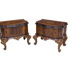 Vintage Venetian Baroque Hand Carved Highly Figured Burl Walnut Bedside Cabinet / End Table Pair image 1