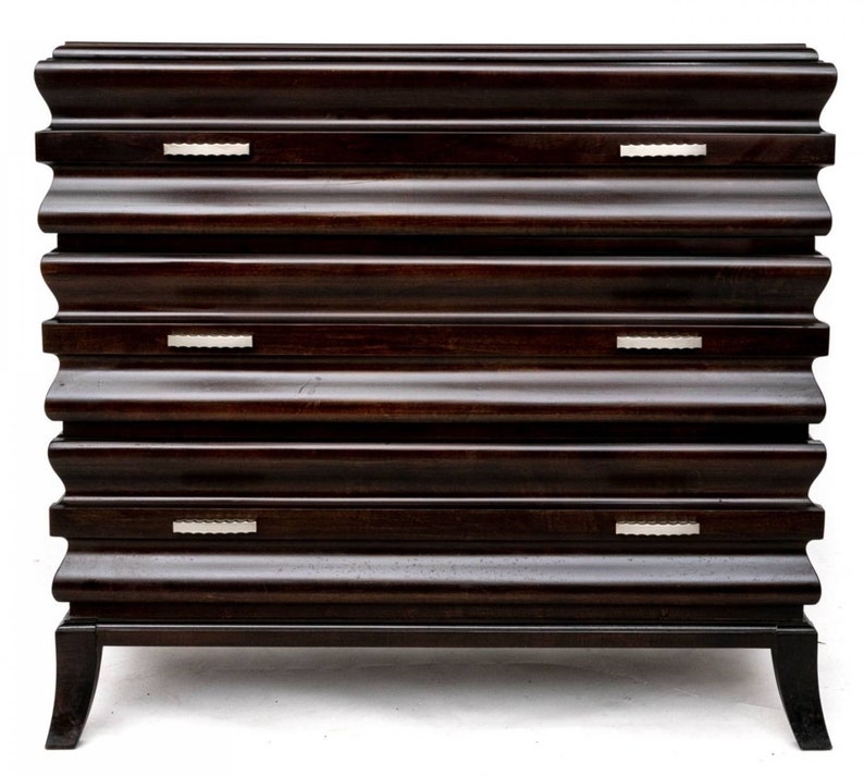 Hickory White Bachelor's Chest Of Three Drawers in Ebony, Modern Sculptural Style image 2
