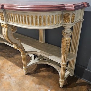 Large Vintage French Louis XVI Style Painted Parcel Gilt Console Table Sideboard Server image 5