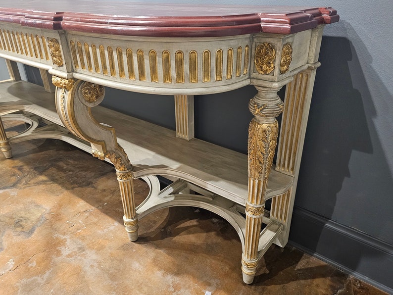 Large Vintage French Louis XVI Style Painted Parcel Gilt Console Table Sideboard Server image 5