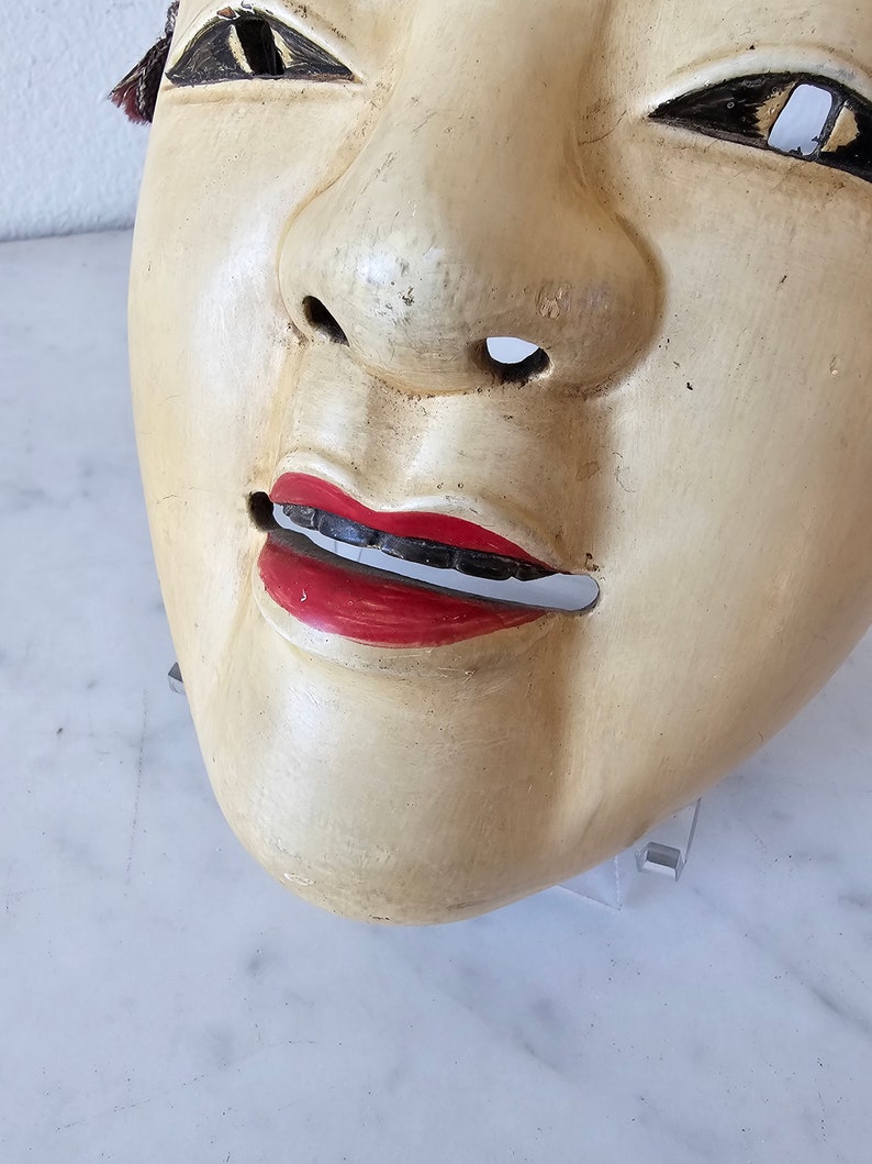 Antique Japanese Theater Hand Carved Painted Wood Noh Mask Ko-Omote image 9