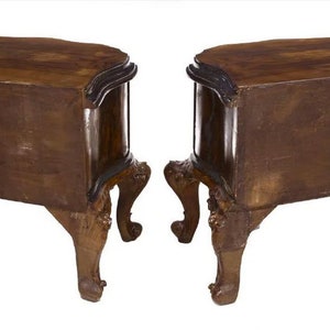 Vintage Venetian Baroque Hand Carved Highly Figured Burl Walnut Bedside Cabinet / End Table Pair image 6