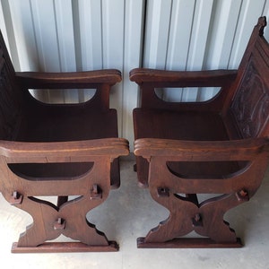 Antique American Renaissance Revival Carved Oak Armchair / Chair a Pair image 9