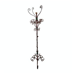 Rare Antique French Art Nouveau Hand Painted Scrolled Wrought Iron Coat & Hat Rack, Sculptural Rose Flower Trailing Vine Motif, 19th Century