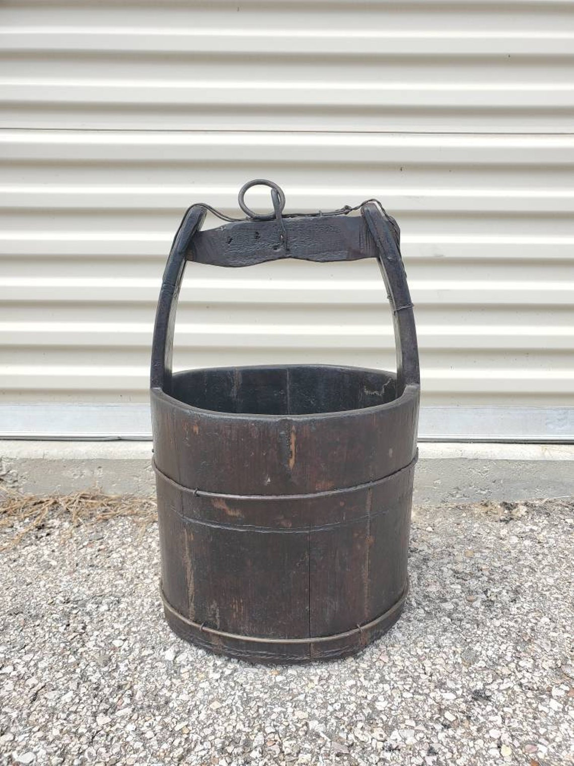 Rustic Antique Iron Bound Wooden Well Water Bucket From the Etsy