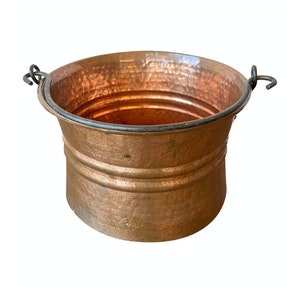 19th Century Hammered Copper Kettle Pot With Iron Handle Antique Cauldron Wine Chiller Ice Bucket Planter image 1