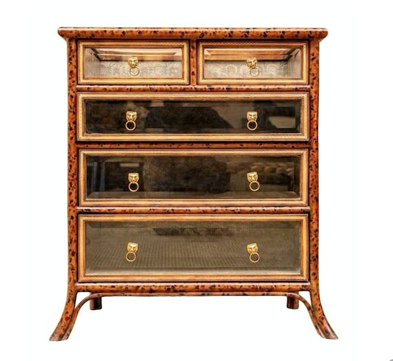 Maitland Smith Regency Style Faux Bamboo Tortoiseshell Leather