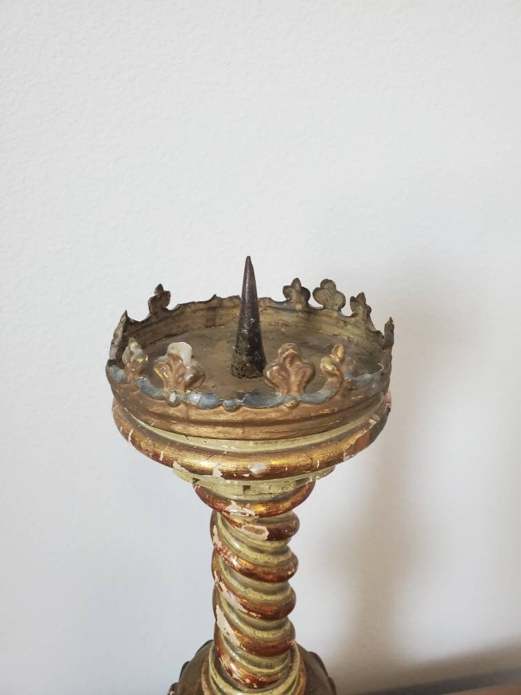 Antique French Bronze Candle Stick Holder Tall Altar Candelabra