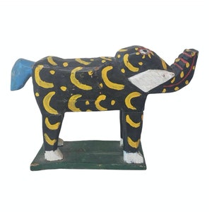 Vintage Guatemalan Hand Carved & Painted Wooden Mythical Elephant Folk Art Sculpture, Latin America / Central American / Mexican image 1