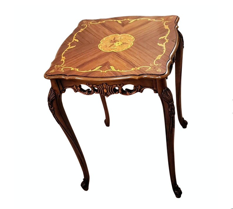 Antique French Louis XV Rocaille Inlaid Marquetry Side Table Parlor Table image 1
