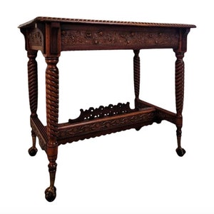 19th Century Victorian Highly Carved Parlor Table / Library Writing Table