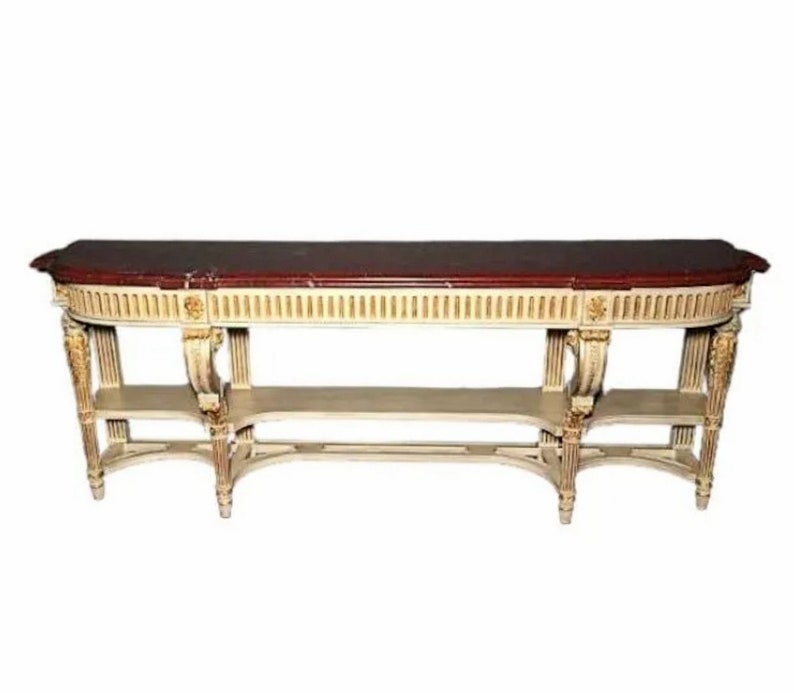 Large Vintage French Louis XVI Style Painted Parcel Gilt Console Table Sideboard Server image 1