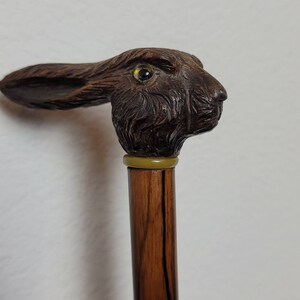 Fine 19th Century Black Forest Carved Figural Rabbit Head Mounted Antique English Magnifying Glass Sculptural Desk Decor / Table Curiosity image 5