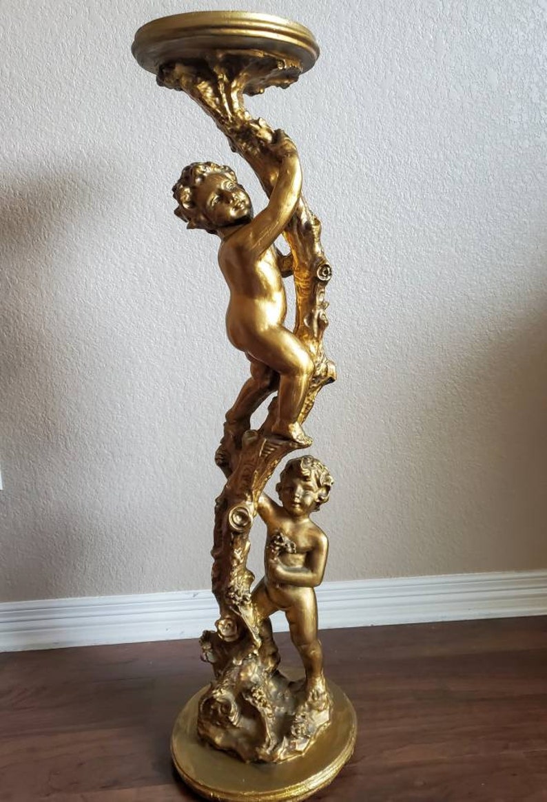 Italian Gilded Two Putti Climbing Tree Pedestal Table Stand image 10