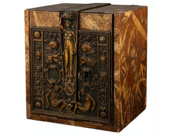 Rare & Important Medieval Italian Antique Jewelry Cabinet Table Box with Bronze Lockplate Hasp Attributed to Jacopo and Lodovico del Duc