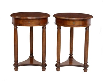 Vintage French Empire Style Burlwood Guéridon Side Table Pair