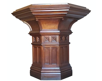 Antique Victorian Gothic Revival Church Altar Table Attrib A.W. Pugin Pine Architectural Octagonal Pedestal