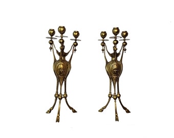 Henri Picard Gilt Bronze French Napoleon III Period Neo-Etruscan Style Candelabra Pair - Antique Three-light Candlelight Signed H. Picard