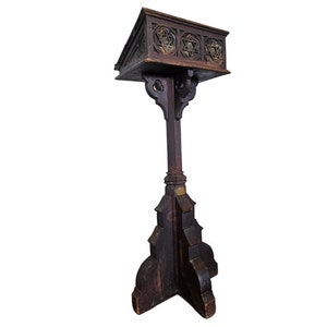 Large Antique Gothic Revival Carved Oak Religious Church Altar Synagogue Lectern Book Stand Podium image 1