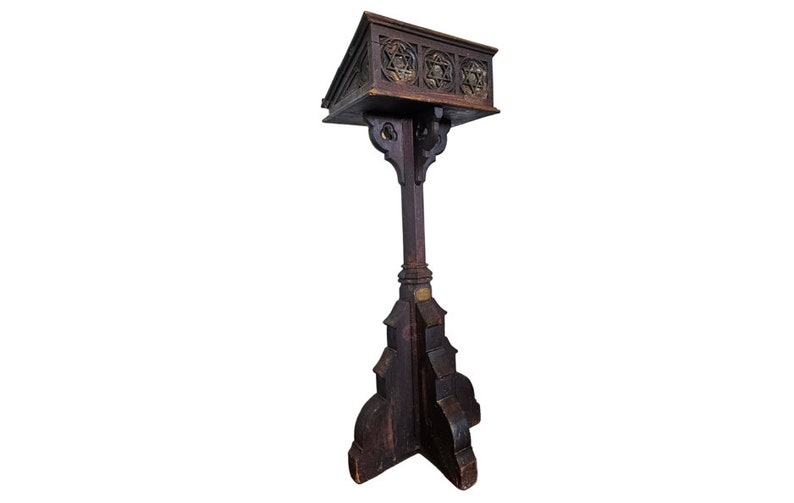 Large Antique Gothic Revival Carved Oak Religious Church Altar Synagogue Lectern Book Stand Podium image 1