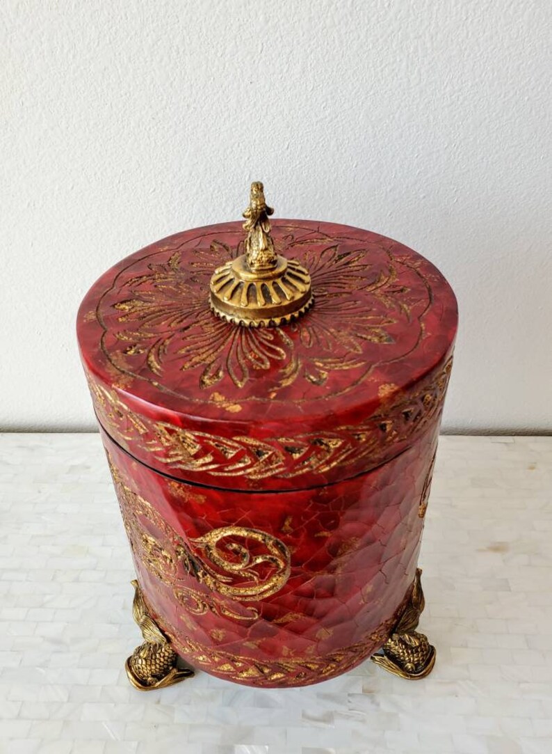 Maitland-Smith Red Partial Gilt Decorative Table Box image 6