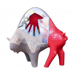 Large Tobey Ceramic Signed American Southwestern Modern Buffalo Sculpture by Gene and Rebecca Tobey - Santa Fe, New Mexico