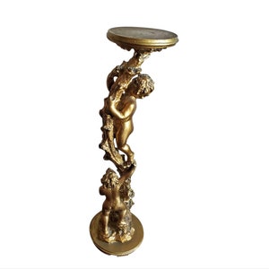 Italian Gilded Two Putti Climbing Tree Pedestal Table Stand image 1