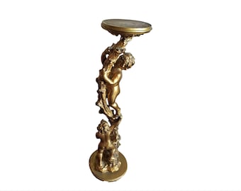 Italian Gilded Two Putti Climbing Tree Pedestal Table Stand