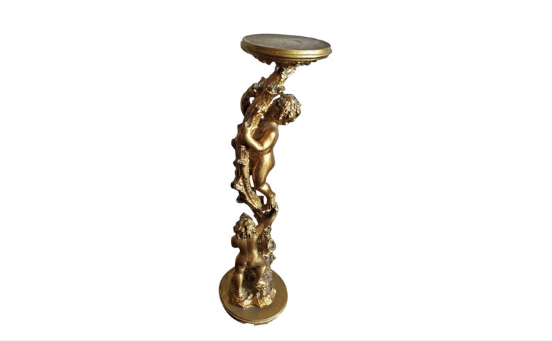 Italian Gilded Two Putti Climbing Tree Pedestal Table Stand image 1